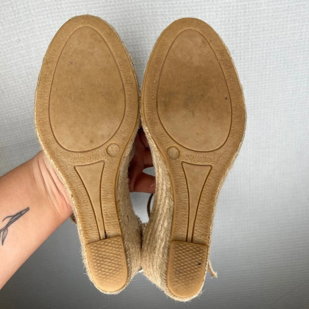 Cordani Womens Beige Linen Espadrille Wedge Sandals Ankle Strap Made in Spain 40